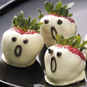 These chocolate covered ghost strawberries will give you a delicious spook!