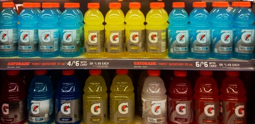 Bottles of Gatorade on a shelf