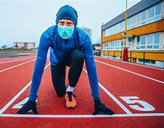 this man is about to start running.