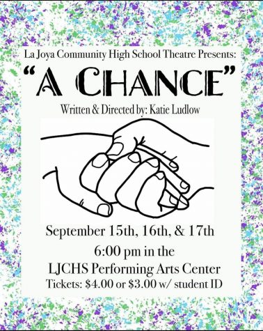 There is a flyer for a school play that says "A Chance written and directed by Katie Ludlow", then there is a picture of people holding hands