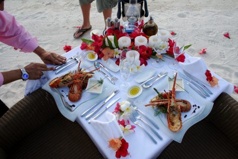 Fancy dinner at the beach.