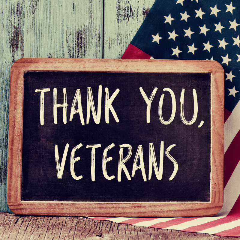 Words+Thank+You%2C+Veterans+written+on+blackboard+in+with+chalk.