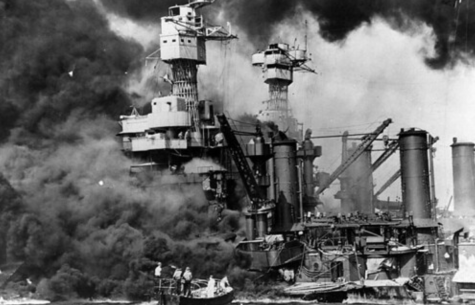 Image of ship damaged after the attack on Pearl Harbor